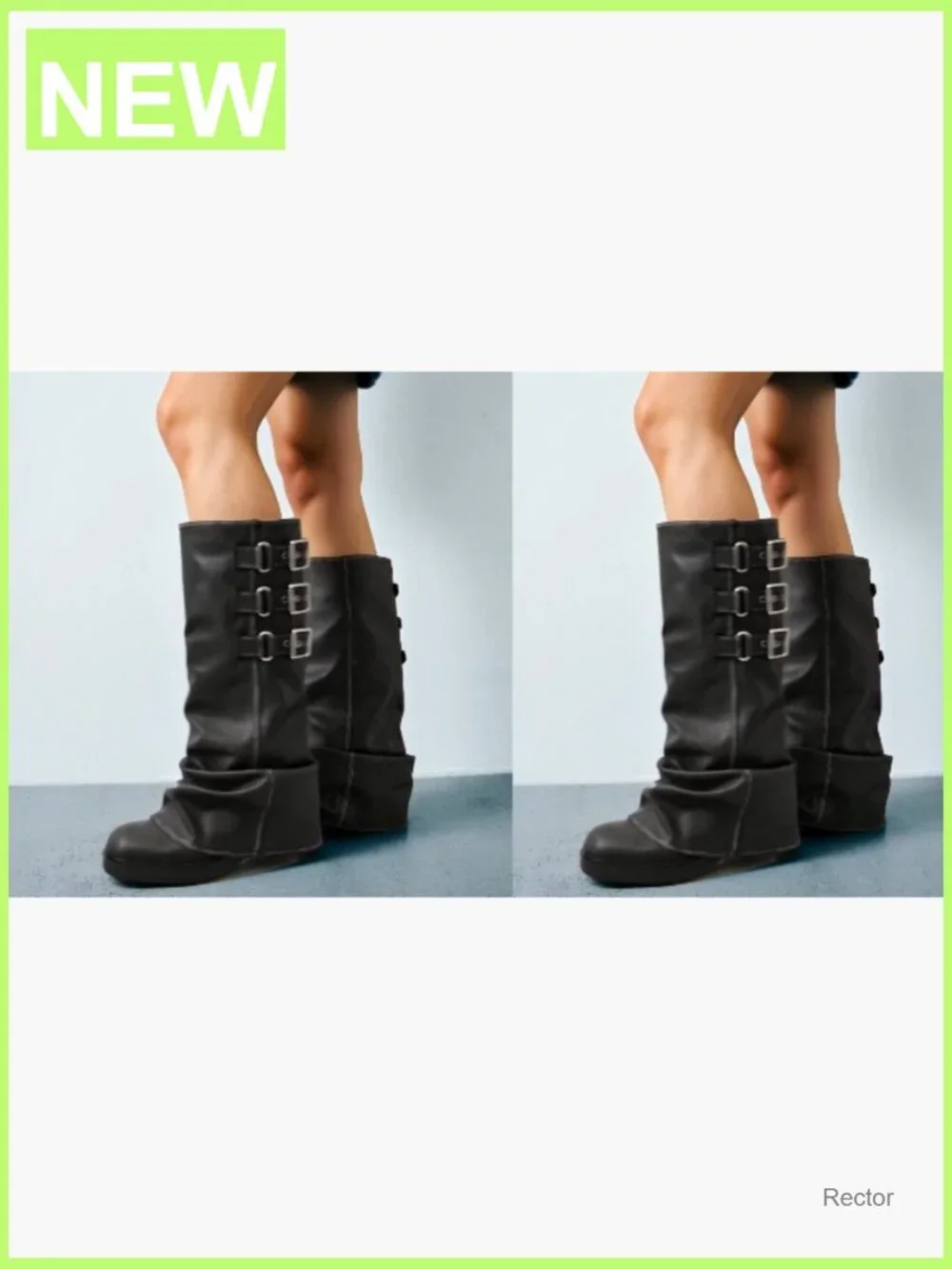 Fold Over Knee High Slouch Boots Chunky Goth Platform Square Toe Riding Boots